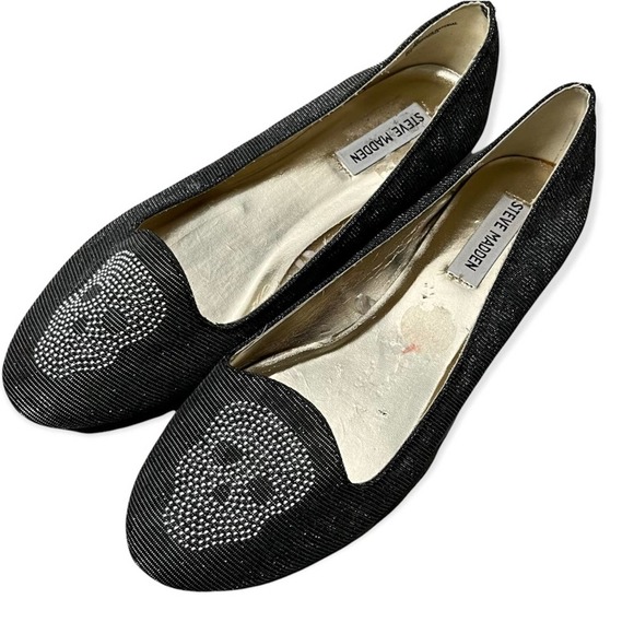 STEVE MADDEN women’s Vampy Silver and black Skull casual Flats Goth size 10 - Picture 1 of 6